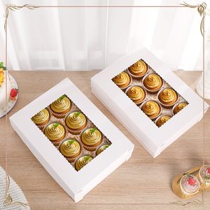 Boîte de cadeau alimentaire en papier carte blanche personnalisée de qualité alimentaire pour boulangerie, tarte, bonbons, biscuits, cupcake, boulangerie, emballage alimentaire avec grande fenêtre - Product Image 1