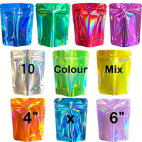 Lot de 100 sacs holographiques Mylar double face de 4x6 pouces, anti-odeur, refermables avec fermeture éclair, en aluminium, pour emballage alimentaire