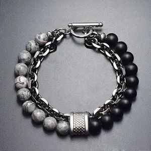 G.T 2022 moda uomo Cool Gun Black Link Chain Yoga Bead Bracelet Natural glassato Beads Map Stone Bracelet Natural