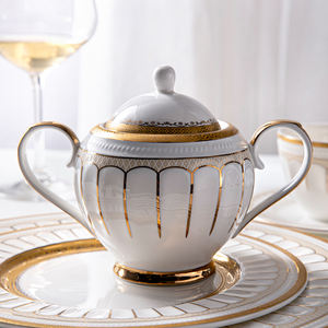 ممتاز تصميم غسالة صحون آمنة تنقش الأزهار الفني قسط الذهب حافة السيراميك أطباق عشاء مجموعات الملكي العظام أواني طعام صيني - Product Image 5