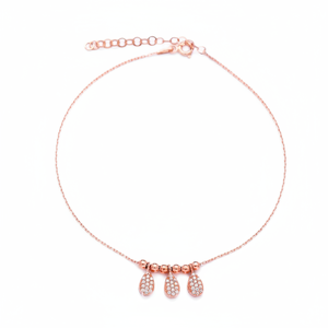Bracelet de cheville en forme de goutte argenté, artisanal, pendentif turc perlé élégant, en argent, vente en gros - Product Image 2