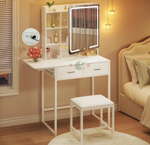 Table de toilette moderne en bois avec miroir et tiroirs, bureau de maquillage de luxe pour chambre à coucher - Product Image 2