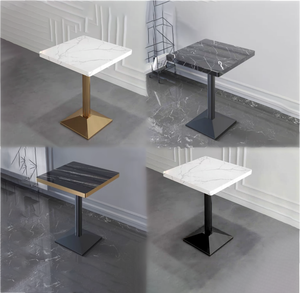 卸売高品質大理石パターン合板デスクトップコーヒーショップカフェテーブルゴールデンレッグダイニングテーブルレストラン家具 - Product Image 4