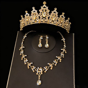 Set di Gioielli da Sposa <span class=keywords><strong>Serie</strong></span> Colore Champagne, Tiara, Collana e Orecchini di Lusso con Diamanti e Cristalli per Signora - Product Image 3