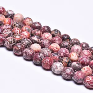 Natural Da Pele do Leopardo Jasper Gemstone Rodada Solto Gem Pedra De Energia Poder de Cura Stone Beads para Jóias Colar Pulseira Fazer