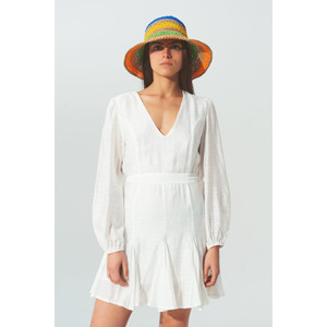 Abito con Scollo a V e Volant in Bianco - Product Image 4