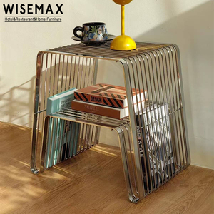 WISEMAX FURNITURE Table d'appoint en acier inoxydable lignes mi-siècle, rangement pour salon, table basse d'angle simple pour hôtel - Product Image 1