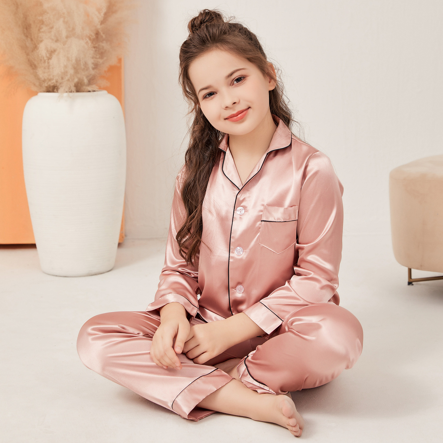silk pajamas children's luxury pyjamas Alibaba Kids Luxury Pajamas Girls Clothes Solid Color Silk Pajamas Set Luxury  Girls Sleepwear Summer Satin