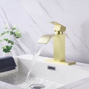 Grifo de Baño Monomando con Caño en Cascada, Acabado Dorado, Montaje en Pared, Diseño Contemporáneo para Baños - Product Image 2