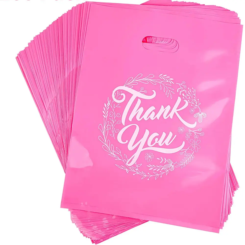 Factory price custom logo printed ldpe hdpe plastic die cut thank you carrier shopping packaging bags