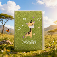 Carnet Girafe Scintillante Kawaii – Couverture Vert Éclatant avec Motifs Mignons de Dessins Animés, Nuages et Étoiles – Journal Ligné – Cadeau Idéal pour Enfants