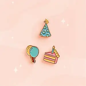 Tùy chỉnh thực hiện bữa tiệc sinh nhật mini hat bóng bánh nến pins Set cứng men mạ vàng kim loại mini pins phù hiệu Sao lưu thẻ