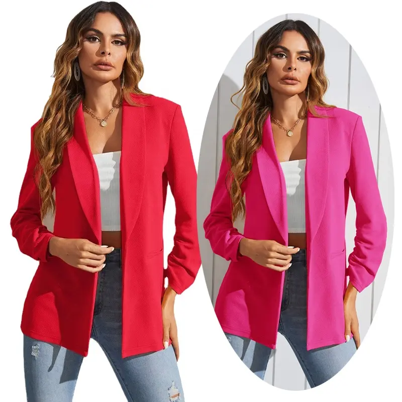 Womens Pink Designer Suits Shawl Collar Cardigan Lightweight Coat Business Jacket Spring Clothes Blue Blazer