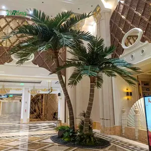 Custom Faux Grote 5M-7M Tropische Sier Plastic Glasvezel Planttall Reus Grote Kunstmatige Palm Kokospalm Boom Voor Hotel Decor