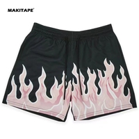 Shorts de basketball rétro pour hommes, personnalisés par sublimation, en polyester imprimé, style vintage, double maille, motif flamme, vente en gros KL599