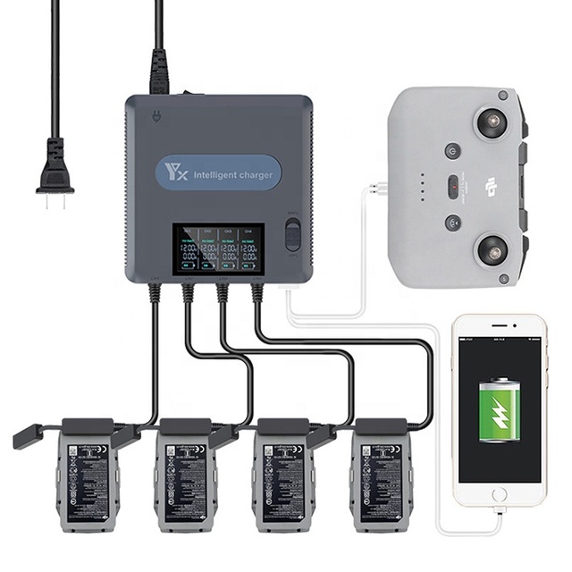 Intelligent 4-Port 13.2V 2A Drone Battery Charger for DJI Air 2/2S Battery Manager with Digital Display for Remote Cont