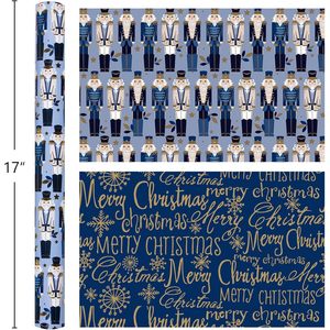 Burymento Christmas <b>Wrapping</b> <b>Paper</b> Reversible Blue Nutcracker 17 In X 32.8 Ft Recyclable Gift Craft - Product Image 3