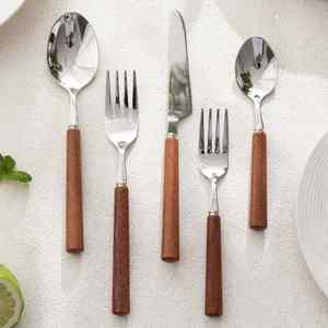 Juego de Cubiertos de Acero Inoxidable de Diseño Moderno al por Mayor para Restaurante, Cuchillo, Tenedor y Cuchara con Mango de Madera para Carne - Product Image 3