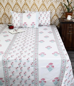 Hand Block Print Floral Cotton Bedsheet Set Jaipur Boho Indian Bedding with Pillowcases Flat <b>Sheet</b> <b>King</b> <b>Size</b> Bedding Set - Product Image 2