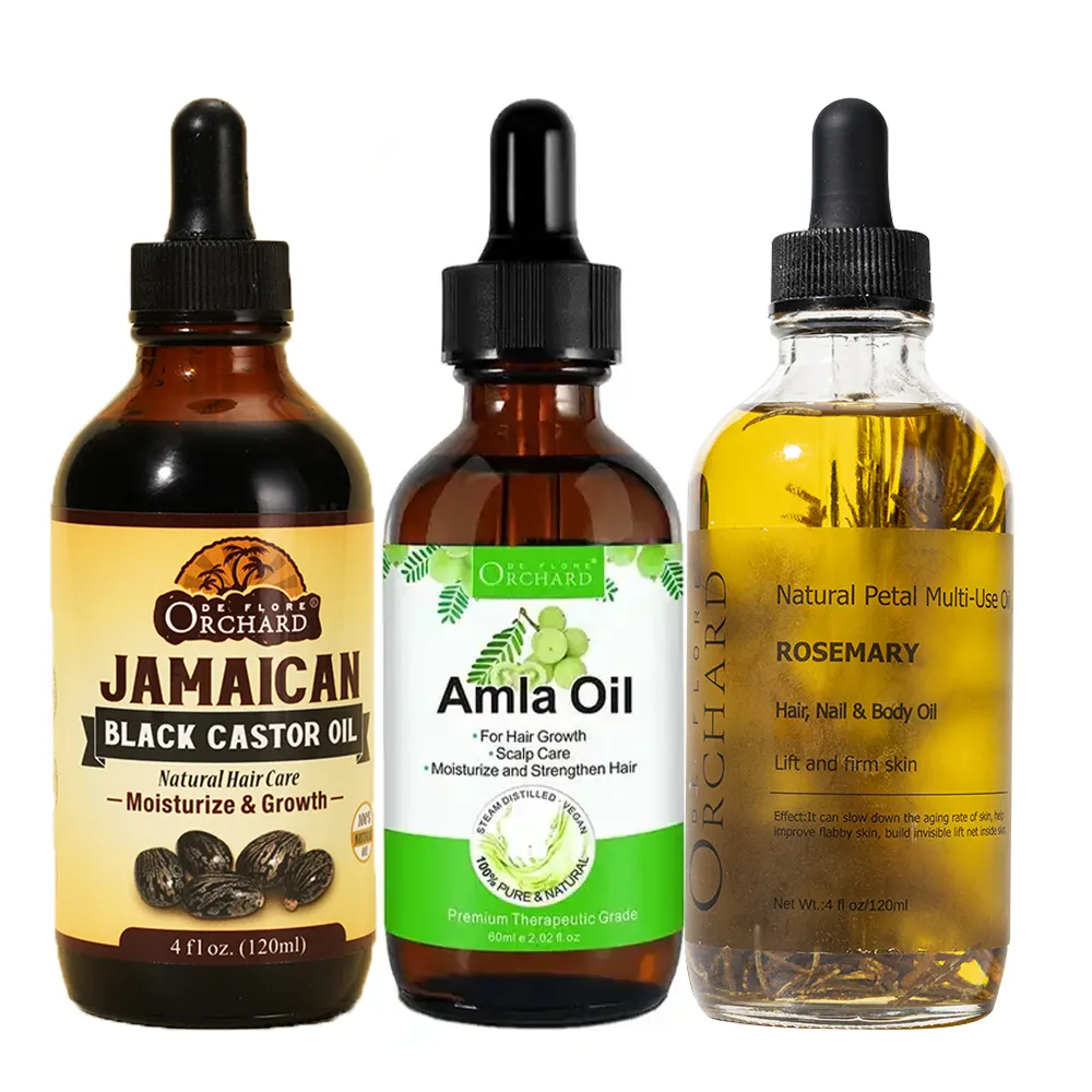 Venta caliente cuidado del cabello nutre el cuero cabelludo tratamiento del cuero cabelludo seco crecimiento del cabello Amla/Jamaica negro ricino/aceite para el cabello de Romero