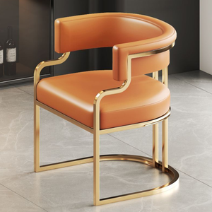 Chaises de salle à manger de luxe modernes et contemporaines en métal doré, <span class=keywords><strong>fauteuils</strong></span> rembourrés en cuir avec dossier pour salons, maisons de campagne et bars - Product Image 2