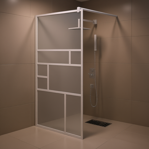 White ESG Glass Walk-In Shower <b>Wall</b> Bath <b>Screen</b> 39.4x76.8 Inch With Frame Minimalist Design - Product Image 2