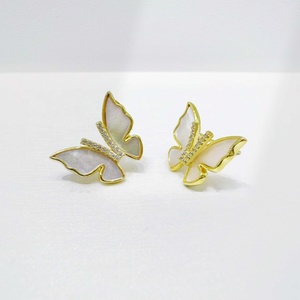 Boucles d'oreilles clous papillon en argent sterling 925 plaqué or 18 carats, zircon taille marquise, pour femme, mignonnes, pour l'été, usage quotidien - Product Image 4