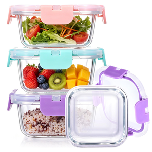 Square Snap-Lock Glass Food <b>Storage</b> Container School <b>Kitchen</b> Camping Picnic Glass Lunch <b>Box</b> - Product Image 1
