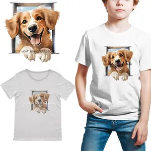 Summer Watercolor Fun Dog outside the Window PatternHeat-sensitive Patches Application Stripes on Kids Clothes Ironing Printing