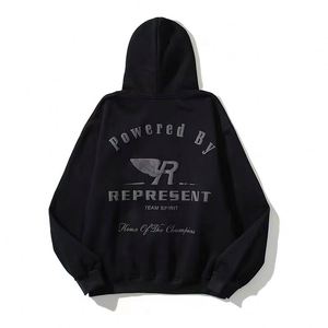 Winter Solid Color Fleece Cotton <b>Mens</b> Pullover <b>Hoodie</b> 3D Foam Logo Unisex High Quality Oversize Customized <b>Men</b> - Product Image 4