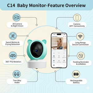 Видеоняня с поддержкой TUYA APP, просмотр в реальном времени, 3 МП HD камера, будильник с функцией кормления, воспроизведение успокаивающей музыки, детский телефон с камерой - Product Image 3