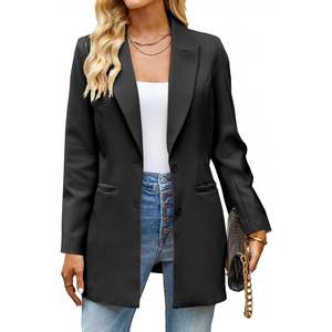2025 Women's Knitted Long Blazers Business Casual Dressy Work Professional Office Outfits Lapel Pockets Jacket - Product Image 1