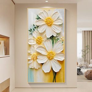 Cuadro moderno de flores en lienzo con marco de aluminio para decoración de la sala de estar o la entrada. - Product Image 3