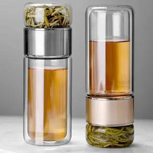 420ML bottiglia di acqua di tè di vetro borosilicato ad alto strato doppio di acqua di tè tazza infusore bicchiere bicchieri bottiglia di acqua con filtro per il tè