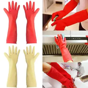 Guante de invierno Cálido impermeable de peso pesado coreano guantes de goma rojos de manga extra larga de 45 cm con interior de algodón