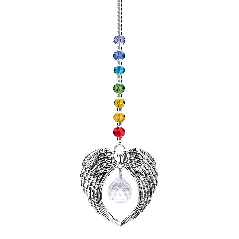 H&D Crystal Angel Wing Pendant with Crystal Ball Rainbow Maker Hangings Suncatcher for Window Home Garden Decor Gifts