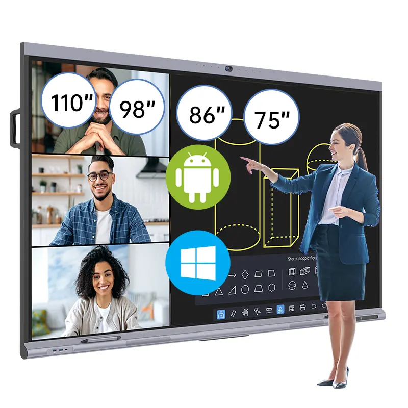 Painel interativo LCD de 98 polegadas, quadro branco interativo para escola, quadro inteligente 55 65 75 86