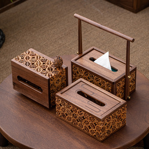 <b>Black</b> Walnut Wood <b>Tissue</b> Box Solid Wood Carved Design For Living Room Dining Table Napkin Storage - Product Image 1