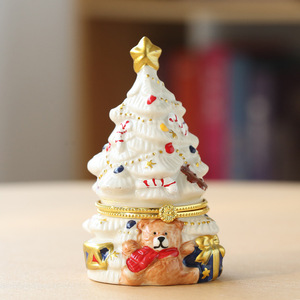 Handmade <strong>Ceramic</strong> <strong>Jewelry</strong> <strong>Box</strong> with Christmas Tree Bear and Scented Wax Candle European Style Home Decorations Display Piece - Product Image 5