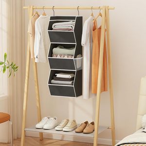 Hanging Closet Organizer 3 Shelf Foldable Fabric Storage With Mesh Pocket For Clothes Bedroom Use - Product Image 2