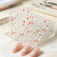 Autocollants pour ongles Kawaii, dessins animés 5D en relief, lapin blanc, fraise, nœud, autocollants adhésifs, mignons et doux, fournitures pour salon de manucure pour filles