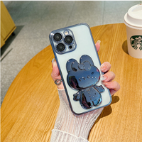 Miroir de téléphone portable KT Rabbit tout galvanisé Miroir de maquillage pour filles Support pour étui de téléphone Brosse de bureau horizontale