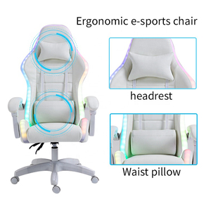 Chaise de jeux ergonomique RVB en cuir PU blanc Chaise de jeu à LED pour ordinateur de course Chaise de jeu de course avec haut-parleurs - Product Image 5