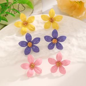 Alta calidad moda Popular Primavera Verano colorido goteo aceite diseño Simple doble capa pétalo pendientes para mujer - Product Image 2