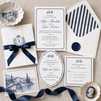 Mediterrane Hochzeitseinladung Marine-Weiß-Einladungsmappe Mediterranes Marine-Weiß-Set Olivenzweig-Hochzeitseinladung