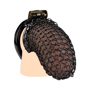 FRRK Jaula de Castidad Masculina de Acero Inoxidable Negro con Malla Metálica, Bloqueo de Pene Hecho a Mano, Restricción Tipo Jaula de Pájaro - Product Image 5
