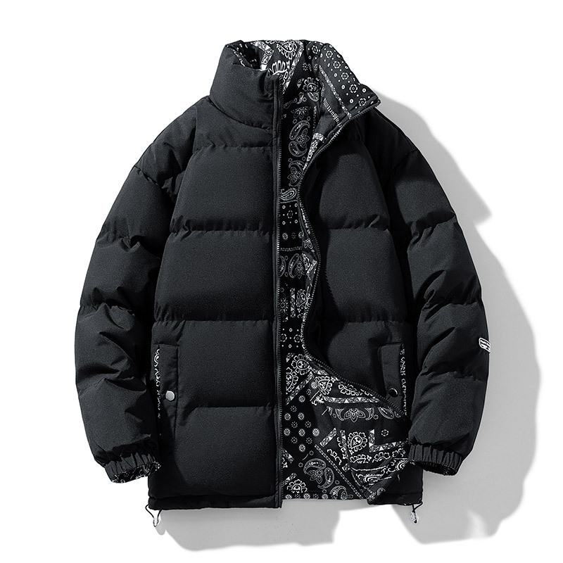 Mens Reversible Puffer Jacket - Bandana Printed Puffy Coat