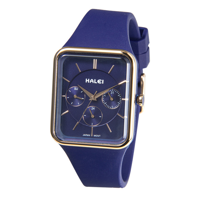 STAR RUDDER 6016L Eco-Friendly Square Analog One Piece Drop Shipping Fashion Three-eye Multi-function Silicone Strap Watch