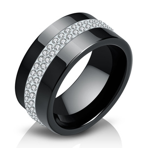 <b>Ceramic</b> Fashion <b>Ring</b> 10MM Double Row Rhinestone Inlay Unisex Jewelry Gift White Black Red AB Color Options - Product Image 3