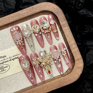 <span class=keywords><strong>Uñas</strong></span> Postizas <span class=keywords><strong>de</strong></span> Lujo <span class=keywords><strong>de</strong></span> la Serie Wear Armor, Polvo Dorado para Arte <span class=keywords><strong>de</strong></span> <span class=keywords><strong>Uñas</strong></span>, Circonita Completa, Acrílico Hecho a Mano, Cobertura Completa, Diseño Previamente Diseñado <span class=keywords><strong>de</strong></span> Rosa Tulipán - Product Image 2